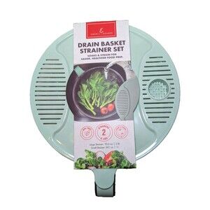 Emeril Lagasse Drain Basket Strainer Set Mint Green Lids BPA Free Plastic NEW